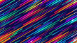 Vibrant stripes of different colours run diagonally across the screen,creating a dynamic sense of movement and energy.Tiny, dot-like shapes are scattered between lines,adding to visual complexity.AI