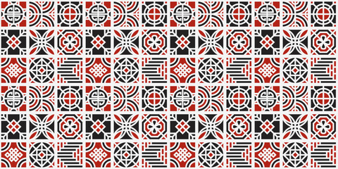 Aufkleber - Asian tiles of different patterns. Black and white seamless pattern with Japanese content.
