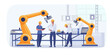 Engineers and Robotic Arms in Modern Industrial Setting. Automation and Machinery Concept. Design for Industrial Technology and Engineering Poster. Illustration of Technological Advancement.