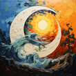 Abstract Ocean Waves and Sun in Yin Yang Composition