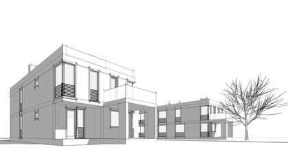 house building sketch architectural 3d illustration