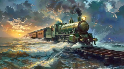 steam train in the sea