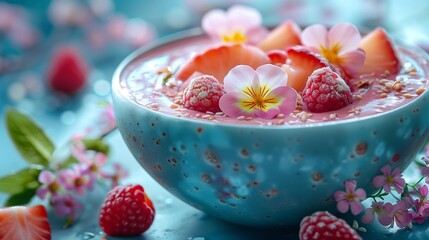 Wall Mural - Delicate Delight: Pastel Smoothie Bowl with Edible Flowers, generative ai