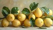 Organic Lemons on Branch with Glossy Green Leaves