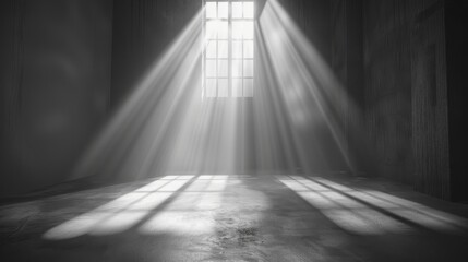 Poster - Empty room with light rays coming through the window