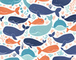 Gorgeous whale seamless pattern and fun ocean life and whale