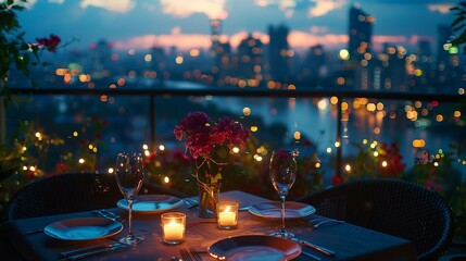 Sticker - Candlelit Evening on Rooftop Terrace, generative ai