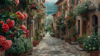 Wall Mural - Romantic Italian Village Scene, generative ai