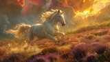 Majestic Unicorn in Lavender Field, generative ai