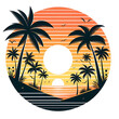Summer background with sunset and palm trees illustration
