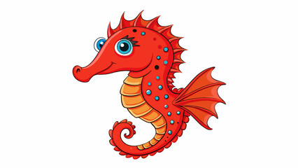 Poster - A bright red seahorse not unlike a miniature dragon with spiky fins and a vibrant intricately patterned body. Its long snout is adorned with tiny. Cartoon Vector.