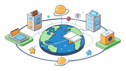 Poster - A boundless space where information is malleable and can be accessed and shared instantaneously.  on white background . Cartoon Vector.