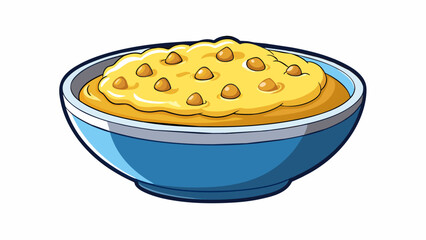 Fototapete - A bowl of thick creamy bulgur porridge that is commonly eaten for breakfast in certain parts of the world. Made with milk honey and fragrant es it is. Cartoon Vector.