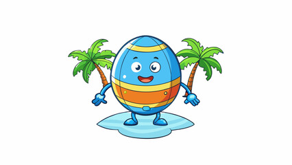 Poster - A bouncy beachfriendly toy with a spherical shape and a fun design of palm trees and waves.  on white background . Cartoon Vector.