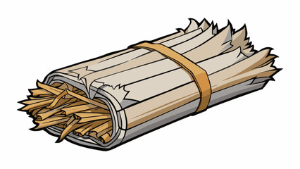 Poster - A bundle of shredded newspaper wrapped in thin dry bark. When lit the newspaper catches fire easily and can be used to start a fire in a fireplace or. Cartoon Vector.