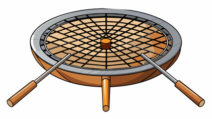 Poster - A circular metal grate with adjustable prongs that can be p over a fireplace or bonfire for roasting marshmallows. The prongs are designed to hold the. Cartoon Vector.