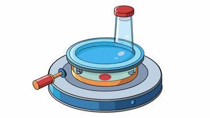 Aufkleber - A circular glass device with a small handle and a flat base used for heating and mixing small amounts of substances on a Bunsen burner.  on white. Cartoon Vector.