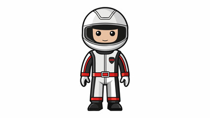 Poster - A classic white and black jumpsuit with a polished finish is worn by the toy race car driver. The suit has a traditional racing stripe design and a. Cartoon Vector.