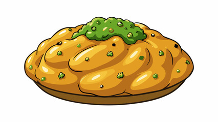 Aufkleber - A chunky textured relish filled with minced garlic parsley and oregano creating a bold and tangy flavor.  on white background . Cartoon Vector.
