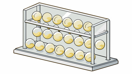 Poster - A clear acrylic rack with 15 individual compartments for each numbered ball. The balls are held in place by small pins and can be easily retrieved one. Cartoon Vector.