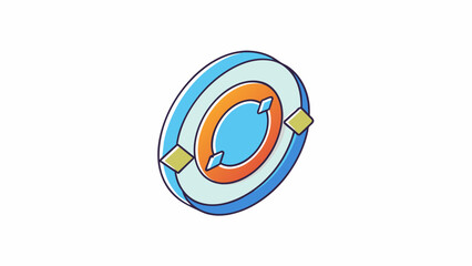 Poster - A circular sticker that when p on a flat surface appears to float above it and changes color when viewed from different angles.  on white. Cartoon Vector.