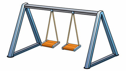 Poster - A classic swing set with a sy metal frame and two large solid seats. The seats have a simple rectangular shape and are made of thick yet comfortable. Cartoon Vector.