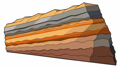 Fototapete - A cliff face made of stacked layers of sedimentary rock each layer a different shade of brown tan and gray. The layers are clearly defined and show. Cartoon Vector.
