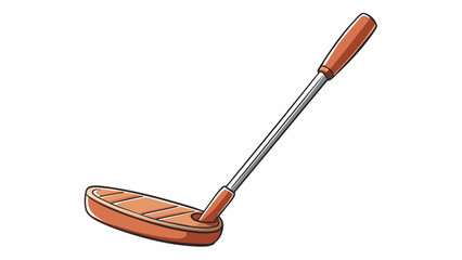 Poster - A compact putter designed with a short flat shaft and a round head that gently curves for optimal precision. The grip is cushioned for a comfortable. Cartoon Vector.