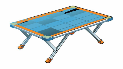 Poster - A compact foldable board made of sy plastic equipped with adjustable metal legs and a textured surface for comfortable footing.  on white. Cartoon Vector.