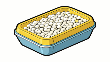 Poster - A compact plastic container filled with small white pellets. The pellets have a grainy texture and a fresh lemony scent.  on white background . Cartoon Vector.