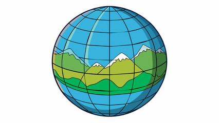 Poster - A compact sphere with raised relief detailing showing the mountain ranges and valleys of Earth. The globe is divided into hemispheres with lines of. Cartoon Vector.