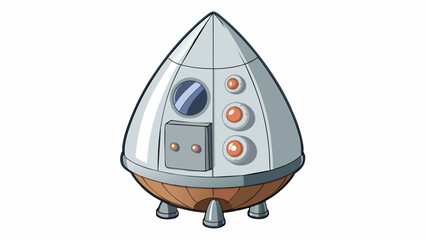 Fototapete - A compact teardropshaped object constructed of sy steel plates equipped with protruding propellers at the back and a small conical hatch at the top.. Cartoon Vector.