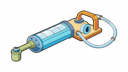 Aufkleber - A compact handheld device with a pump mechanism and a long tube attached. Dirty water can be siphoned through the tube and into the filter where a. Cartoon Vector.