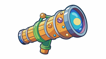 Poster - A compact handheld telescope with a collapsible body perfect for onthego stargazing. Its clear lenses and adjustable focus allow for crisp views of. Cartoon Vector.
