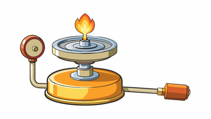 Poster - A compact metal device with a flat circular base and a tall thin body. The base contains a gas valve and a metal arm with a small for regulating the. Cartoon Vector.