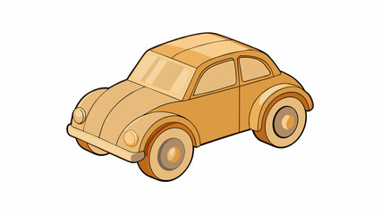 Poster - A compact toy car made of wood with a natural unfinished aesthetic. The car has four round wheels and a simple minimalist design. It is lightweight. Cartoon Vector.