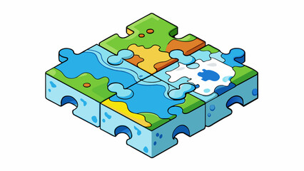Fototapete - A complex puzzle with interconnecting pieces where the landmasses seem to fit together like a jigsaw. The edges are marked by vast bodies of water and. Cartoon Vector.