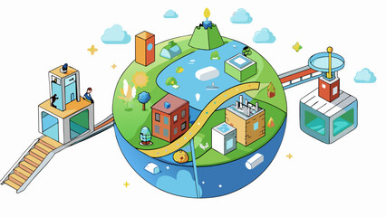 Fototapete - A complex everchanging world that exists beyond physical boundaries where ideas and creativity thrive.  on white background . Cartoon Vector.