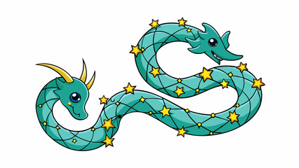 Aufkleber - A constellation of stars that forms the shape of a dragon. Swirling patterns of stars create the dragons serpentine body with two bright stars marking. Cartoon Vector.