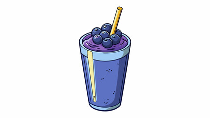 Poster - A dark blue smoothie made with frozen blueberries milk and a hint of honey. It has a thick creamy texture and a rich deep purple color.  on white. Cartoon Vector.