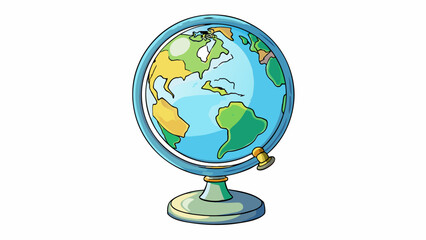 Poster - A decorative globe made of glass or acrylic with intricate handpainted details of landmasses bodies of water and major cities. It sits on a stand and. Cartoon Vector.