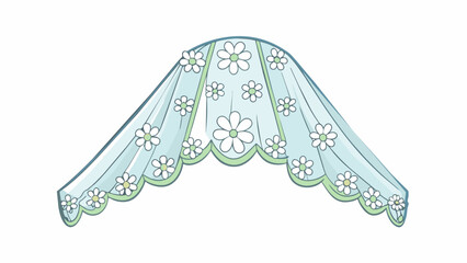 Poster - A delicate lace veil intricately patterned with small white flowers. The fabric is soft and giving off a subtle yet alluring fragrance. When worn it. Cartoon Vector.