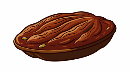 Aufkleber - A dense and thick paste with a dark brown color and a rich nutty aroma. It has a slightly grainy texture due to the ground almonds and a deep nutty. Cartoon Vector.