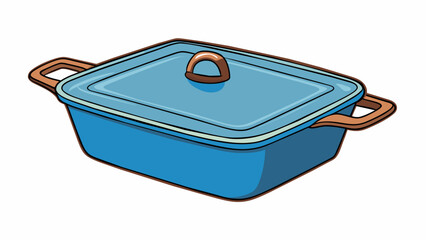 Poster - A deep squareshaped pot made of seasoned cast iron with a smooth finish. It has a tightlyfitted lid with a wide slightly curved handle. The pot can be. Cartoon Vector.