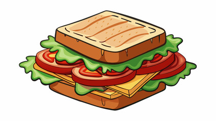 Poster - A delicious BLT sandwich with thick slices of bacon crisp lettuce and juicy tomato all nestled between two slices of toasted bread.  on white. Cartoon Vector.