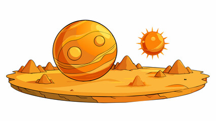 Poster - A desert planet with two suns casting a bright orange glow over the barren landscape.  on white background . Cartoon Vector.