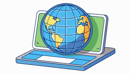 Fototapete - A digital globe on a computer screen featuring a 3D model of the Earth that can be zoomed in and out of rotated and viewed from different angles. It. Cartoon Vector.