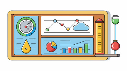 Fototapete - A digital screen with colorful graphs and numbers that display realtime changes in atmospheric pressure. The device also has buttons to switch between. Cartoon Vector.