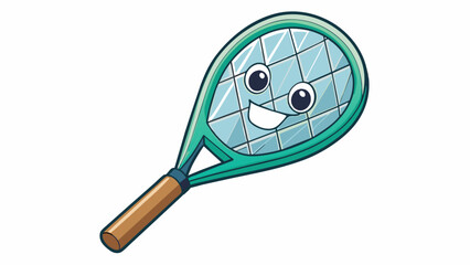 Poster - A diamondshaped head with a smaller hitting area designed for more control and precision on shots. The racket has a semisoft grip and is made of a. Cartoon Vector.