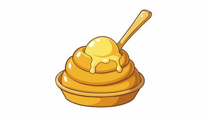 Poster - a dollop of golden honey sitting atop a layer of creamy vanilla ice cream. as it melts it adds a nat